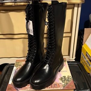 Zara Black Leather  Knee High Boots